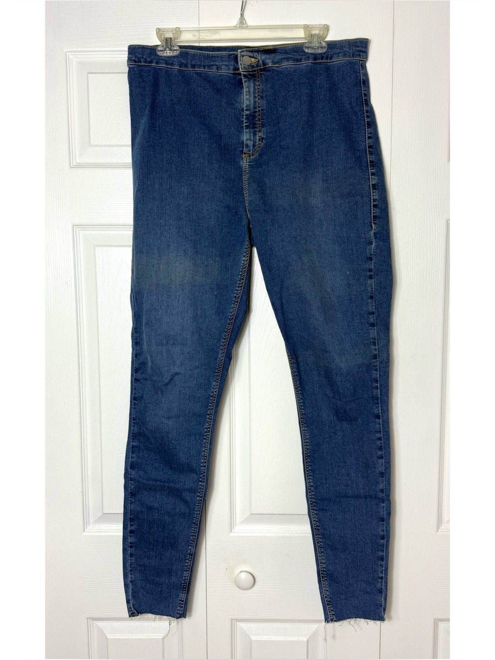 Topshop Moto Tall Joni Super High Waist Skinny Jeans W36 L34 Blue Raw Hem NWOT